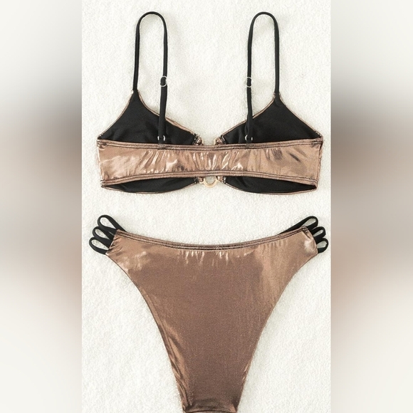 NEW Sexy Barbiecore Coquette Metallic Bronze Bikini Swim Summer Set-(#1,461) - Picture 4 of 5